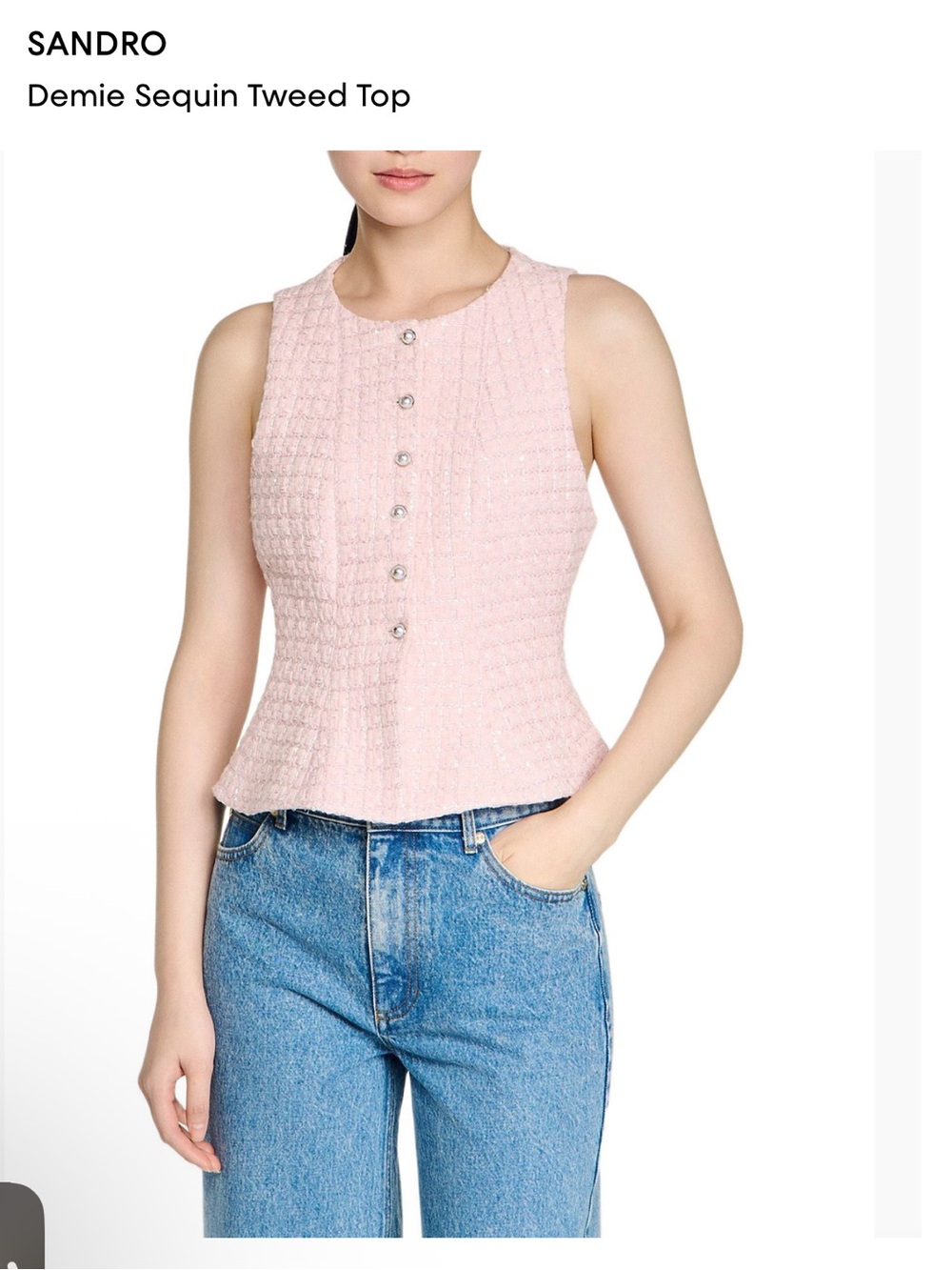 Sandro New Demie Sequin Tweed Top - Pale Pink. Size 38 (fits US Small).